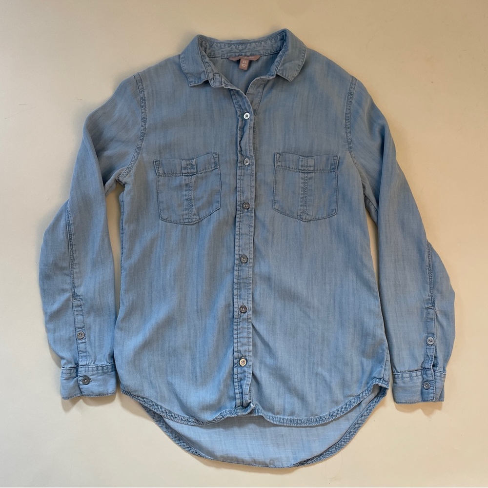 Banana Republic Shirt Womens Extra Small Blue Chambray Button Up Casual Comfort